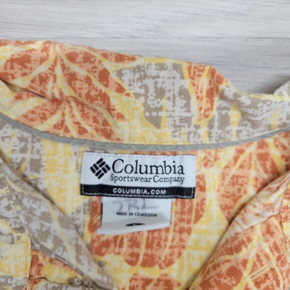 COLUMBIA Mens Yellow Orange Hawaiian Palm Leaf Print Size Large - Picture 4 of 5